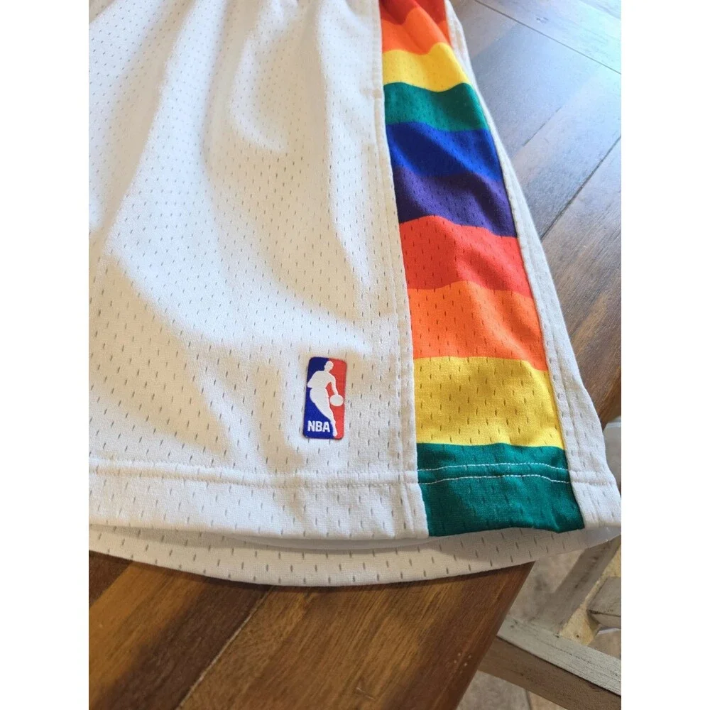 Mitchell & Ness NBA Denver Nuggets Swingman White Rainbow Shorts Men's XXL 2XL